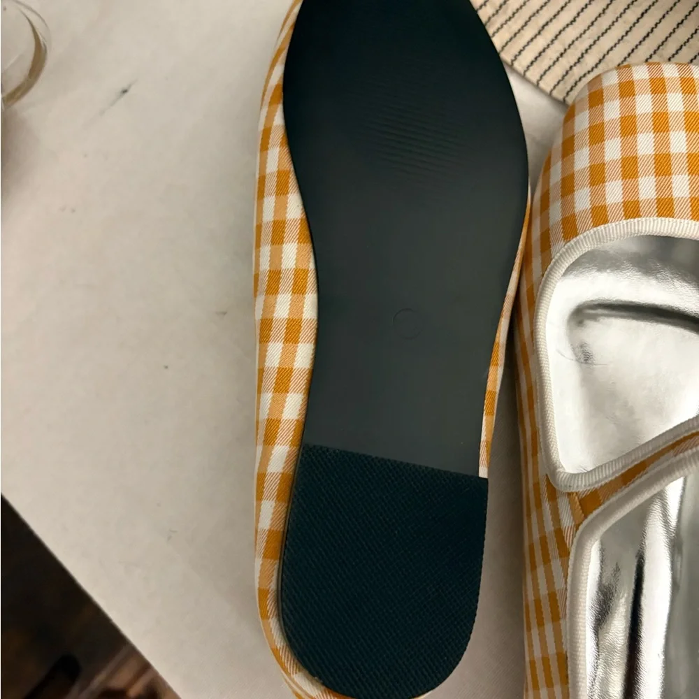 Orange and White Gingham Flats with Strap - Picture 3 of 3